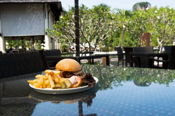 istock Chicken Beef Beacon Ham Cheese Burger with chip 1085236794
