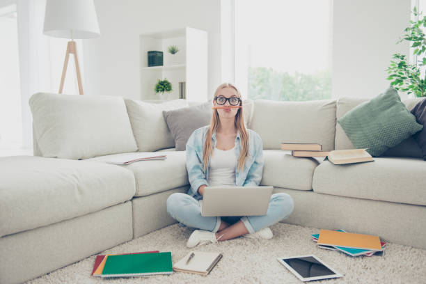 istock Cute funny pretty beautiful smart clever intelligent with blonde 1085238582