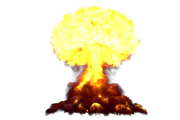 istock blast 3D illustration of huge highly detailed mushroom cloud explosion with fire and smoke looks like from fusion bomb or any other big explosives isolated on white 1085246232