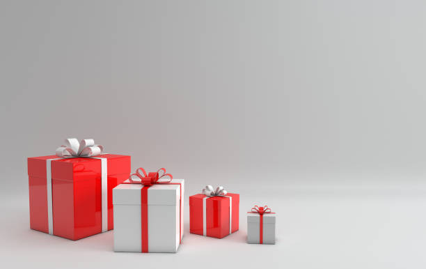 istock 3d rendering of realistic red and white gift box with ribbon bow on white studio background. Empty space for party, promotion social media banners, posters. 1085249422