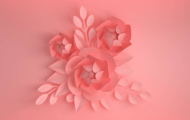 istock 3d render paper flowers with branches and leaves. Digital illustration, pastel colored paper flowers. floral composition background, wedding card, quilling, romantic bridal bouquet 1085249512
