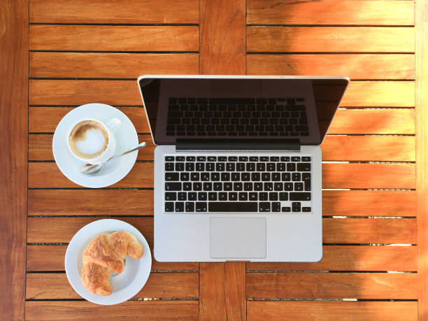 Business breakfast with coffee and croissant
