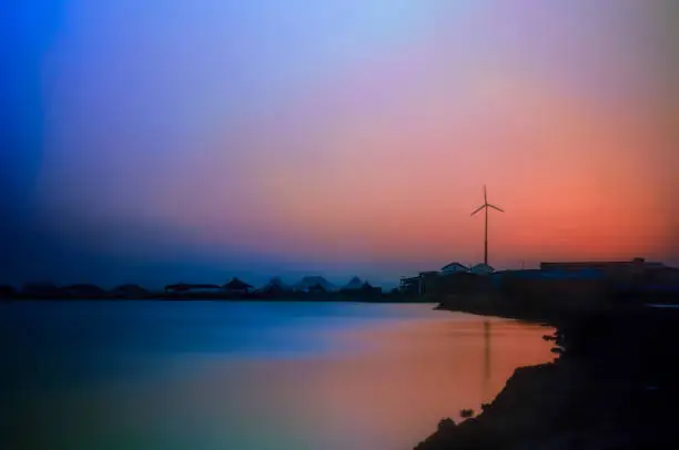 Long Exposure photo of sunset over Red Sea Resort, Sudan. This first resort in Sudan that runs fully of renewable energy resources.