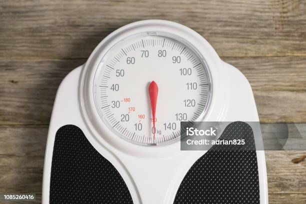 Analogue Weight Scale Isolated On Wooden Background Stock Photo - Download  Image Now - iStock
