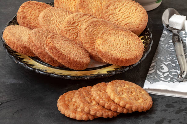 Snacks with Breton cakes on a dark background