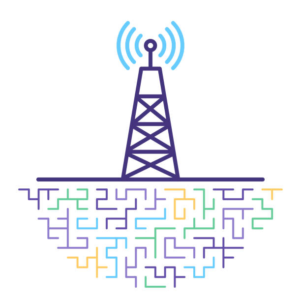5G Network Technology Line Icon Illustration Line vector icon illustration of 5G network technology with abstract lines background. communications tower broadcasting antenna telecommunications equipment stock illustrations