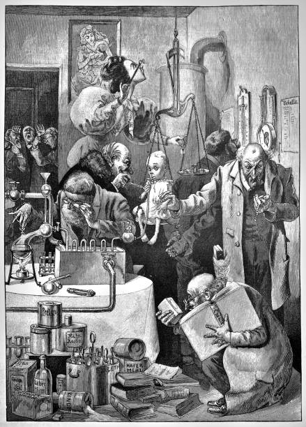 Weird science lab - 1896 Weird science lab - 1896 1895 stock illustrations