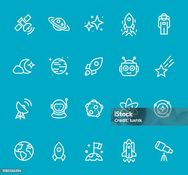 Space Line Icon Set Stock Illustration - Download Image Now - Icon Symbol, Rocketship, Ship Launch