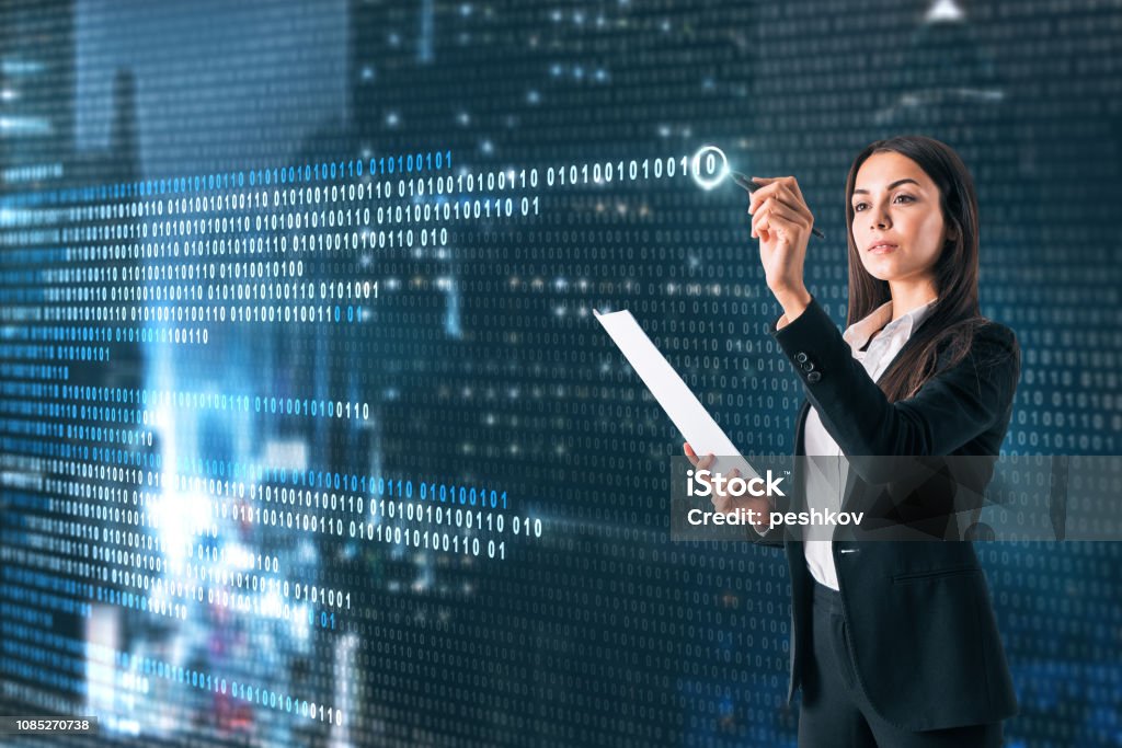 Beautiful Female Writing Code Woman Writing Binary Code Stock Photo - Download Image Now - Adult ...