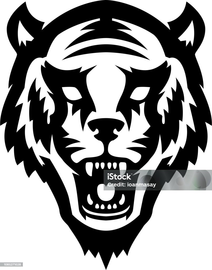 Tiger head icon on white background. Design element for label, emblem, sign, poster, t shirt. Tiger head icon on white background. Design element for label, emblem, sign, poster, t shirt. Vector illustration Aggression stock vector