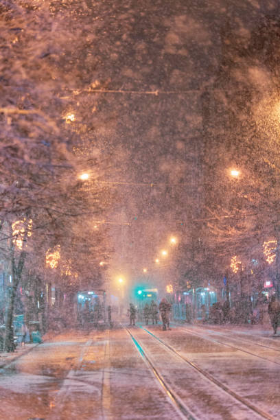istock it was snowing in the city. 1085273848