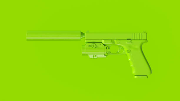 istock Green Modern Hand Gun with Silencer and Laser Beam Sigh 1085274604