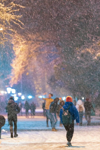 istock it was snowing in the city. 1085276386