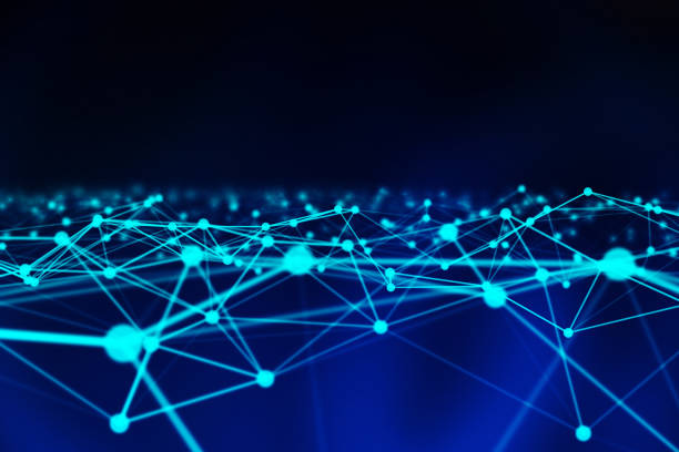 istock Digital data and network connection triangle lines and spheres in futuristic technology concept on blue background, 3d abstract illustration 1085279158