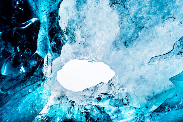 hole in the cave covered with colorful and futuristic ice structure