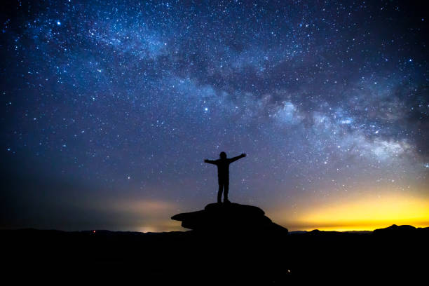istock Landscape with Milky Way， Silhouette of a man 1085288440