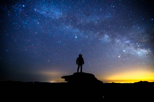 istock Landscape with Milky Way， Silhouette of a man 1085288542