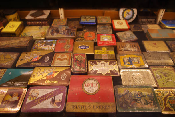 istock tin boxes of old tobacco brands 1085292476