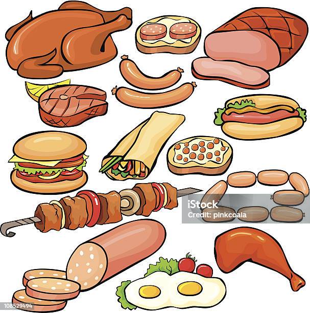 Set Di Icone Di Prodotti A Base Di Carne - Immagini vettoriali stock e altre immagini di Barbecue - Cibo - Barbecue - Cibo, Bistecca di manzo, Carne