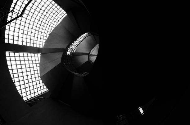 istock Beautiful and hypnotic spiral convoluted staircase, wide angle 1085303678