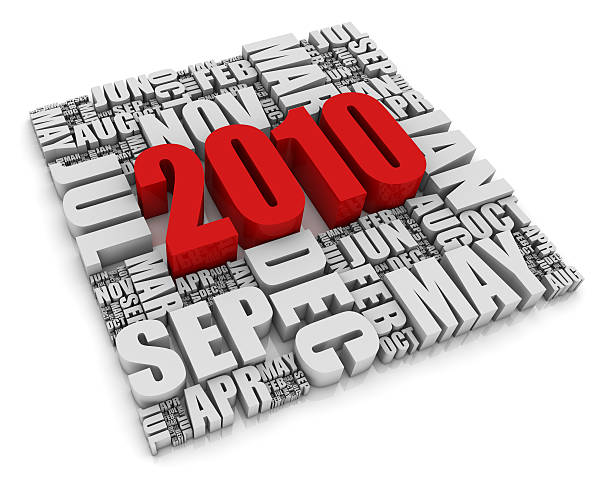 Year 2010 3D text representing the year 2010 and the twelve months. Part of a series of calendar concepts. calendar february 2010 stock pictures, royalty-free photos & images
