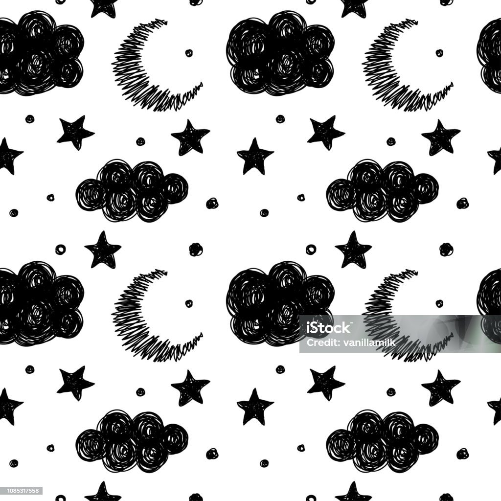 Handmade contrast seamless pattern. Handmade contrast seamless pattern. Childish craft monochrome wallpaper for birthday card, baby nappy, school party advertising, shop sale poster, holiday wrapping paper, textile, bag print etc. Backgrounds stock vector
