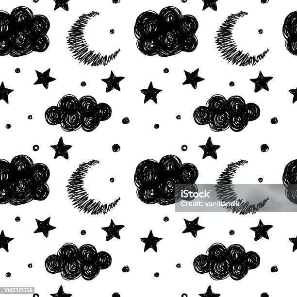 Handmade Contrast Seamless Pattern Stock Illustration - Download Image Now - Backgrounds, Sleeping, Star Shape