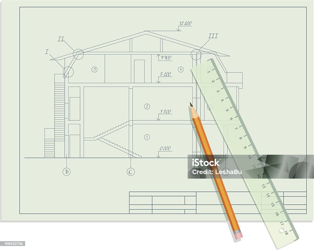 Architecte croquis -Blueprint de maison avec un crayon et de la règle - clipart vectoriel de Affaires libre de droits