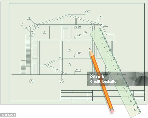 Architecte Croquis Blueprint De Maison Avec Un Crayon Et De La Règle Vecteurs libres de droits et plus d'images vectorielles de Affaires