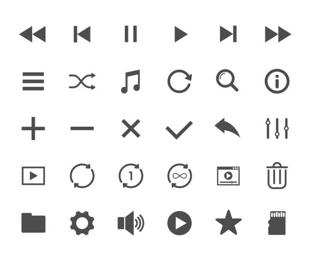 ilustrações de stock, clip art, desenhos animados e ícones de media player web icons. ui elements. media player vector icons for web, mobile and ui design - computer part audio