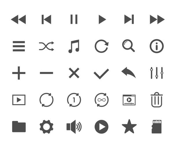 Media player web icons. Ui elements. Media player vector icons for web, mobile and ui design Media player web icons. Ui elements. Media player vector icons for web, mobile and ui design personal stereo stock illustrations