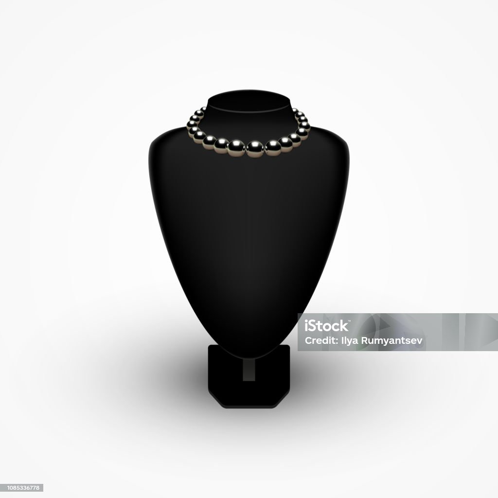 Black pearl necklace on black mannequin bust Black pearl necklace illustration on plain background Black Pearl stock vector