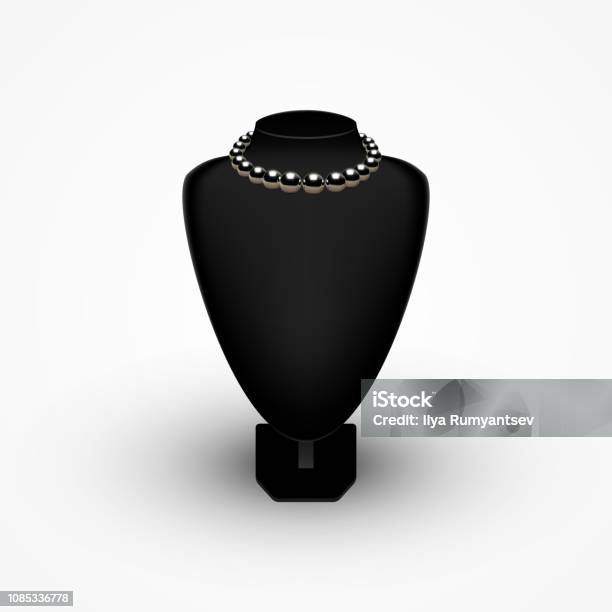 Black Pearl Necklace On Black Mannequin Bust Stock Illustration - Download Image Now - Black Pearl, Beauty, Black Color