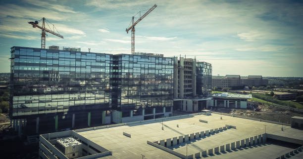 istock Panoramic top view building under construction with working crane North of Dallas, Texas 1085337856