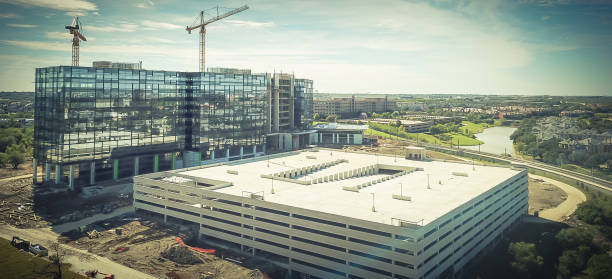 istock Panoramic top view building under construction with working crane North of Dallas, Texas 1085339630
