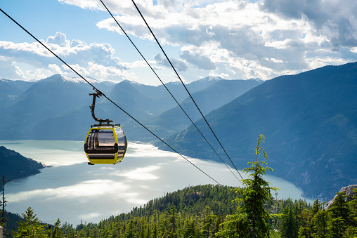 Cable Car in a Sea and Mountain Scenery in Canada