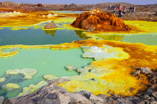 Dallol desert Out-this-planet view to Danakil Depression and sulfur, salt, potassium, calcium and ferrum mineral fields in hottest place on Earth danakil desert photos stock pictures, royalty-free photos & images