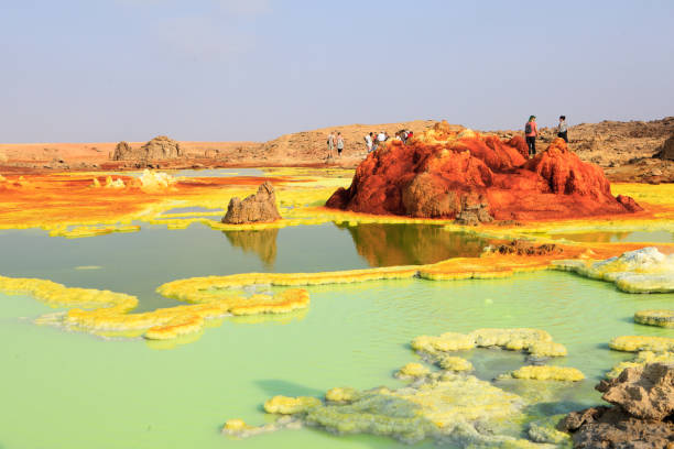 Dallol desert Out-this-planet view to Danakil Depression and sulfur, salt, potassium, calcium and ferrum mineral fields in hottest place on Earth danakil depression stock pictures, royalty-free photos & images