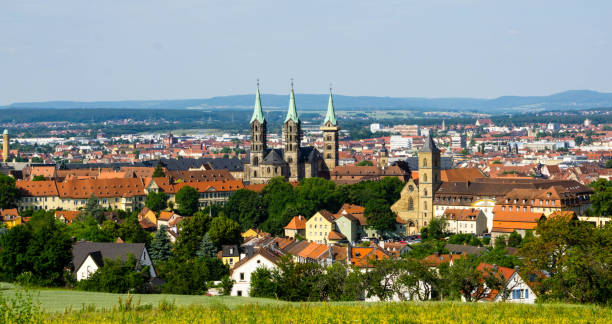 Panorama of Bamberg with Dom at blue sky Germany