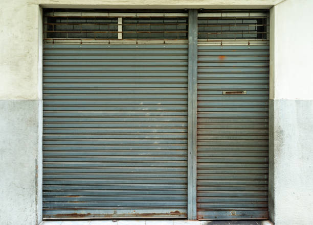 istock Corrugated metal sheet,Slide door ,Roller shutter texture 1085347888