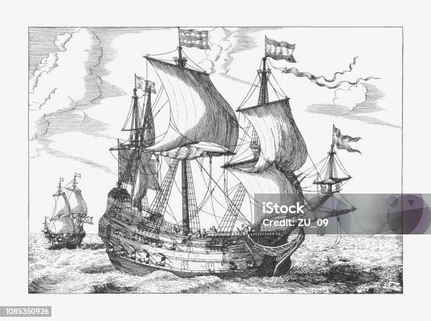 Marine Ships Engraved By Ludolf Bakhuizen Second Half 17th Century Stock Illustration - Download Image Now