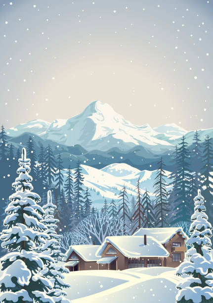 istock Winter mountain landscape with fir-trees and houses 1085353248