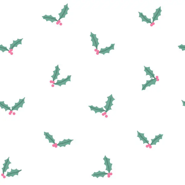 Vector illustration of Seamless Christmas Holly Pattern