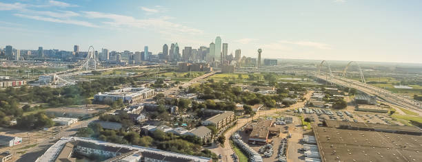 istock Panoramic top view Dallas Downtown from Trinity Groves with cloud blue sky 1085358810