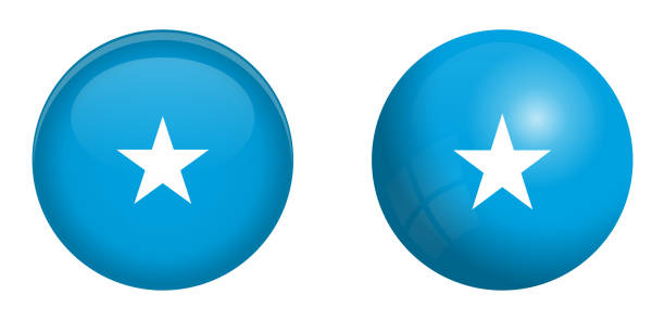 somalii flaga pod 3d kopuła przycisk i na błyszczące kuli / piłkę. - somali republic stock illustrations