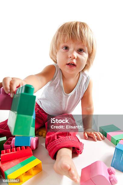 Cute Little Boy Playing With Blocks Stock Photo - Download Image Now - 18-23 Months, Activity, Baby - Human Age