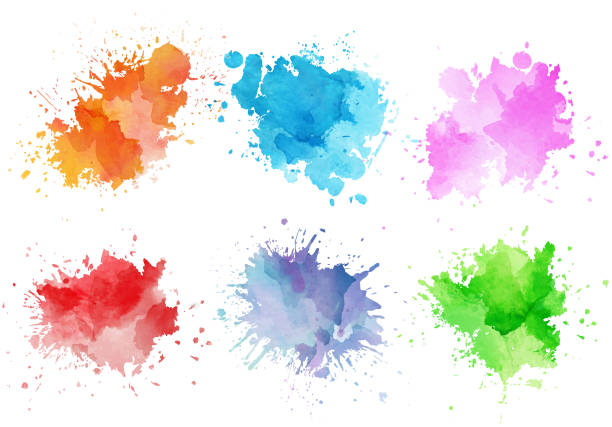 ilustraciones, imágenes clip art, dibujos animados e iconos de stock de salpica colores acuarela - pintura chorreando
