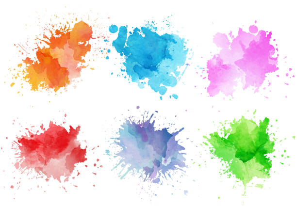 ilustrações de stock, clip art, desenhos animados e ícones de colorful watercolor splashes - paint brush vector