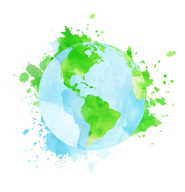 illustrazioni stock, clip art, cartoni animati e icone di tendenza di globo ad acquerello grungy - colore verde illustrazioni