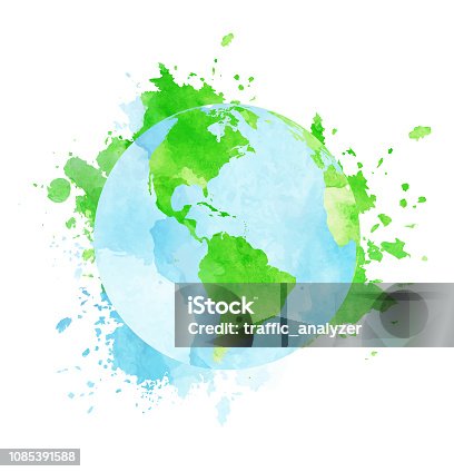 istock Grungy watercolor globe 1085391588